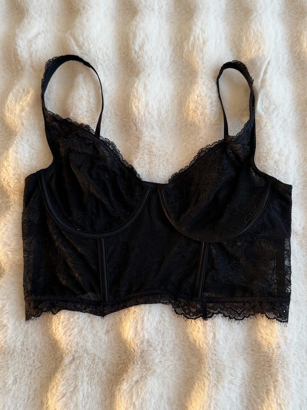 🆕 Abercrombie & Fitch Black Lace Longline Underwire Bralette - Size M.